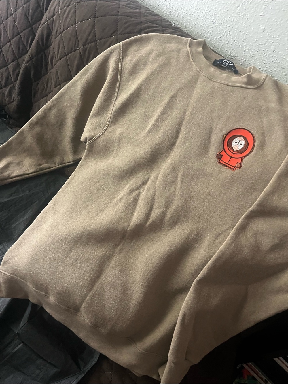 Beige Crewneck Sweater with Orange Character Patch - Women